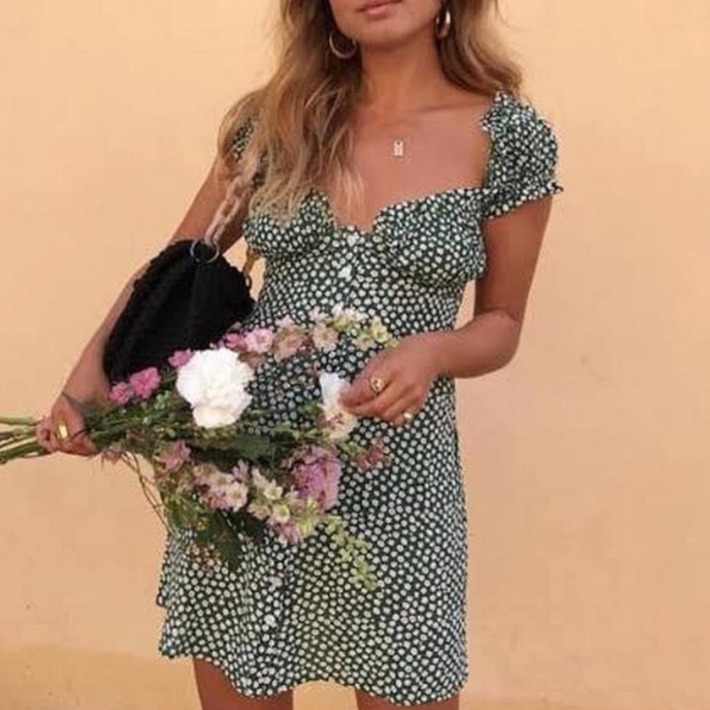 Green ditsy floral print dress